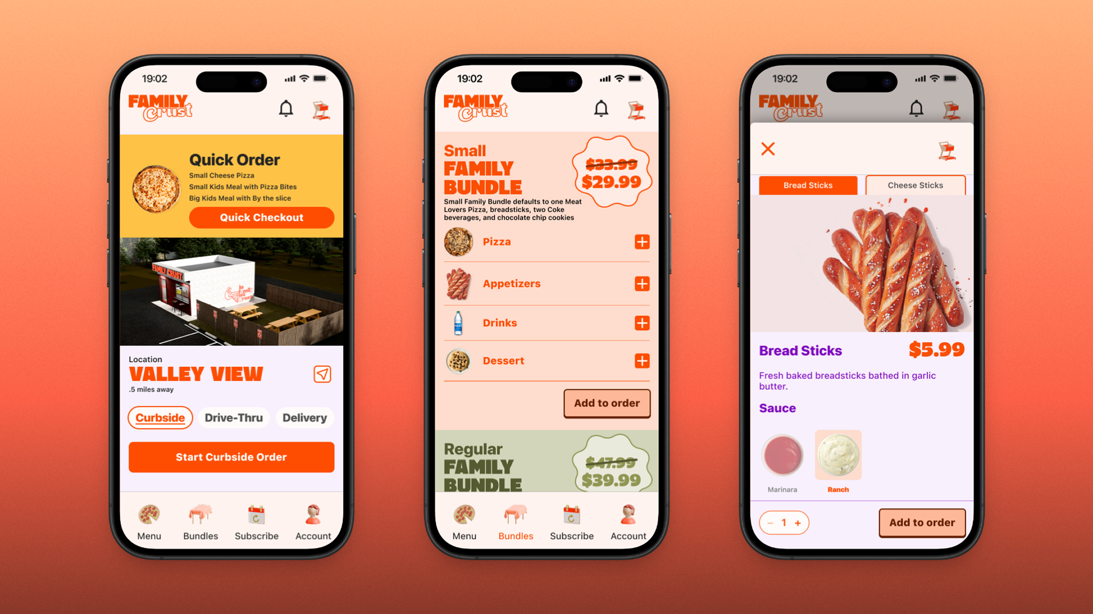 Family Crust app screens