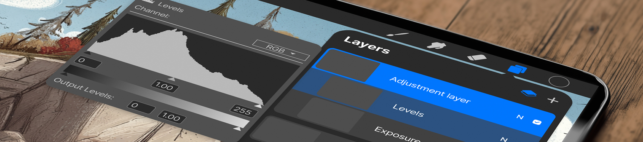 Procreate adjustment layers concept on iPad