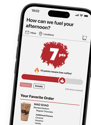 Shadrachs Coffee ordering app on a phone