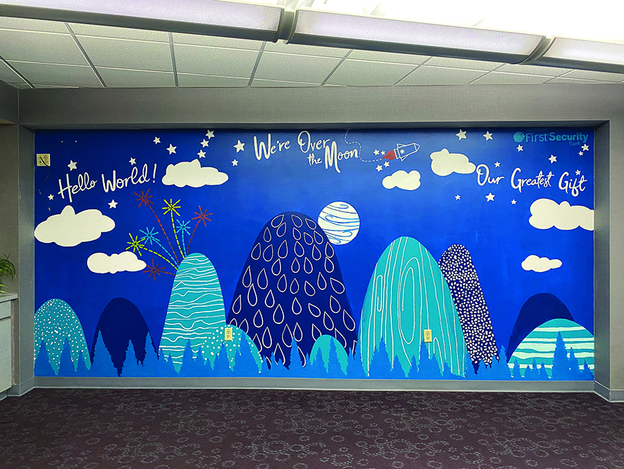 Unity Health children's wing mural — We're Over the Moon