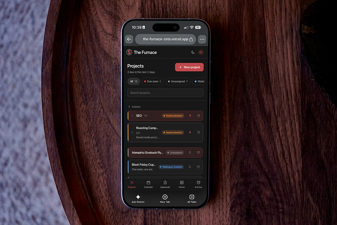 The Furnace — mobile projects view